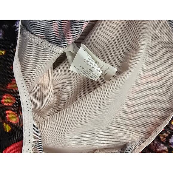 Yitty sz S thong long sleeve semi Sheer body suit lined torso EUC butterfly geo - Picture 5 of 10